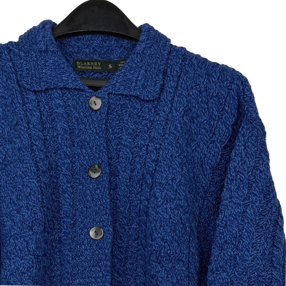 Blarney Woollen Mills CARDIGAN Sweater Womens S MERINO WOOL Irish Blue